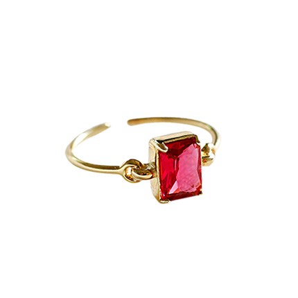 NATURALLY JOJO   S925纯银时尚百搭红色方形锆石镶钻戒指