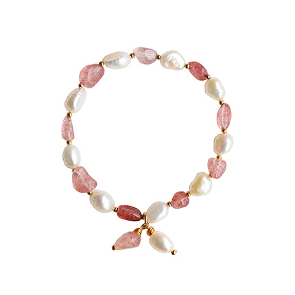 NATURALLY JOJO S925纯银天然巴洛克珍珠粉色草莓晶手链