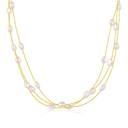 JOE&SHANN   进口保色铜丝巴洛克珍珠三层珍珠颈链