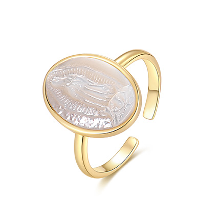 JOE&SHANN  S925纯银法式浮雕玛丽亚贝壳开口戒指