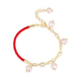 NATURALLY JOJO 时尚幸运红绳天然珍珠几何链条手链