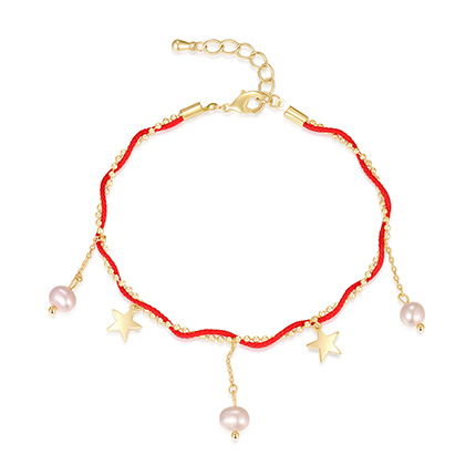 NATURALLY JOJO 时尚幸运红绳双层天然珍珠星星手链
