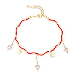 NATURALLY JOJO 时尚幸运红绳双层天然珍珠星星手链