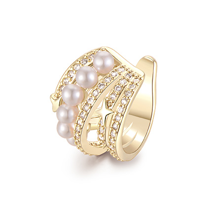 NATURALLY JOJO 时尚法式珍珠锆石无耳洞星人耳夹耳骨夹