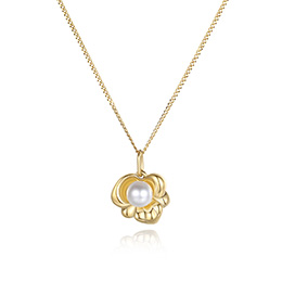 NATURALLY JOJO 时尚钛钢法式珍珠泡芙花朵立体铸造项链锁骨链