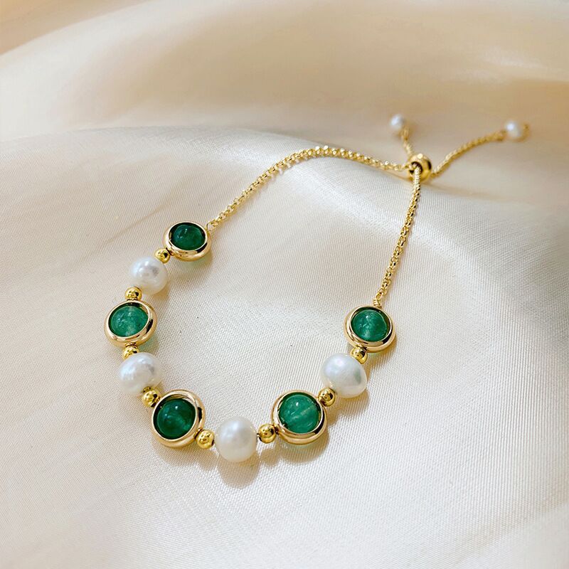 NATURALLY JOJO 小众设计中国风天然淡水珍珠祖母绿水晶手链